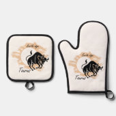Zodiac-Zeichen - Taurus Ofenhandschuh & Topflappen-Set (Vorderseite)