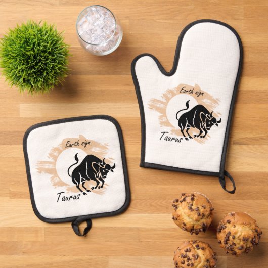 Zodiac-Zeichen - Taurus Ofenhandschuh & Topflappen-Set (Oben Unten)