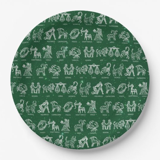 Zodiac-Zeichenpapier-Platte (grün) Pappteller (Vorderseite)