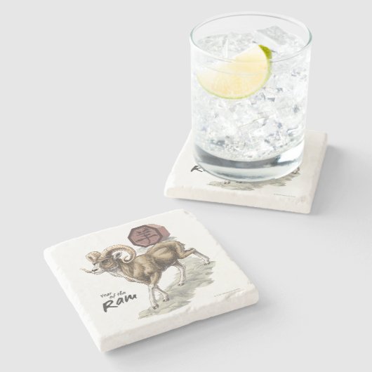 Zodiaka Jahr der Ram Animal Art Steinuntersetzer (Seitenansicht)