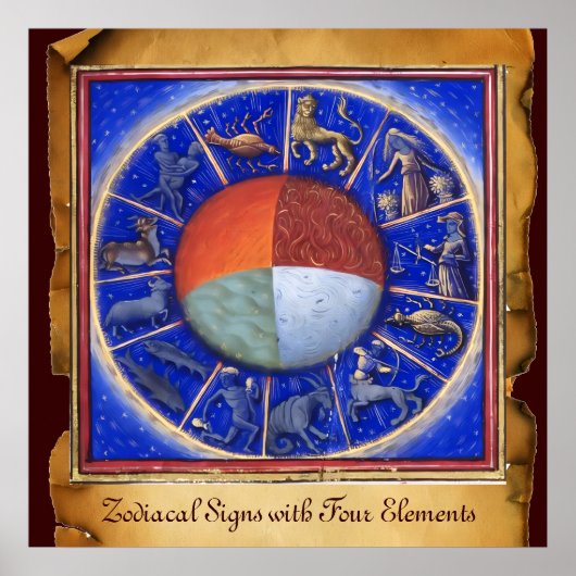 ZODIAKALE ZEICHEN MIT VIER ELEMENTEN Astrologie Di Poster (Vorne)