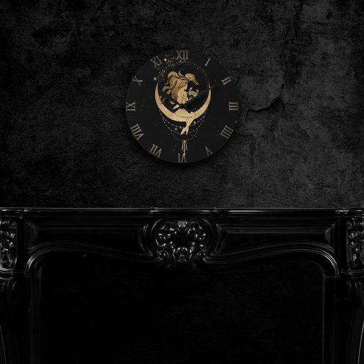 Zodiakarzinom | Cosmic Gold und Black Astrology La Runde Wanduhr