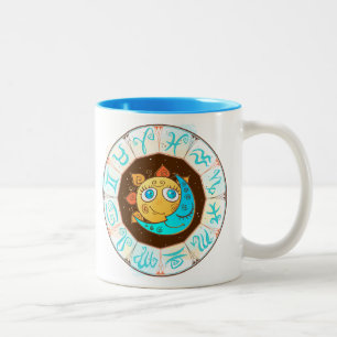 Zodiakische Symbole mit Sun Moon Doodles Zweifarbige Tasse
