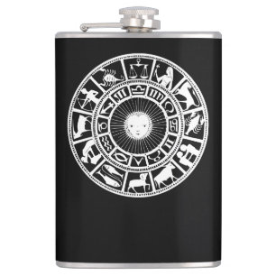 Zodiakrad mit Sonne und Astrologiesymbolen Flachmann
