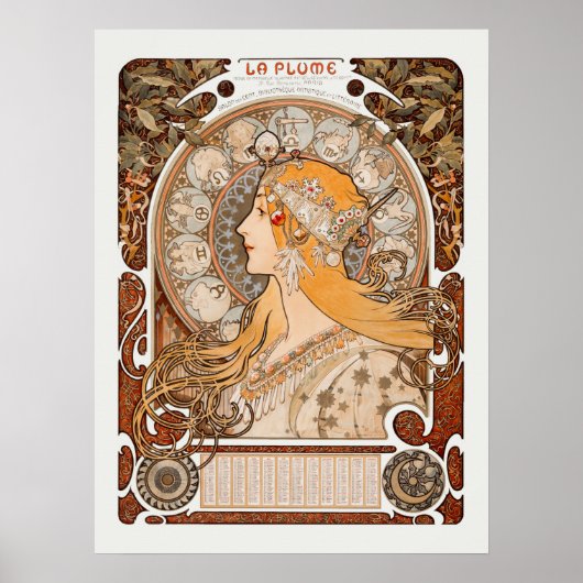 Zodiaque oder La Plume Alphonse Mucha Art Nouveau Poster (Vorne)