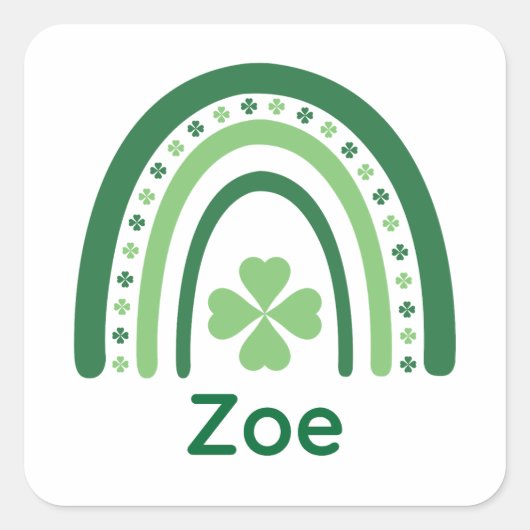 Zoe Name Clover Boho Regenbogen Quadratischer Aufkleber (Vorderseite)