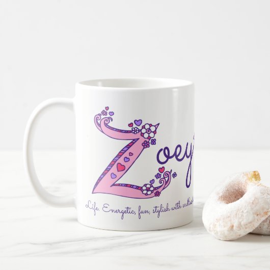 Zoey dekorative Z Monogramm-Tasse Namensbedeutung Kaffeetasse (Mit Donut)