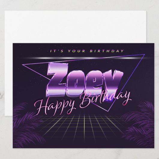 Zoey Name Vorname lila retro Karte Geburtstag (Vorne/Hinten)