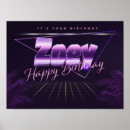 Zoey Name Vorname lila retro Poster Geburtstag (Vorne)