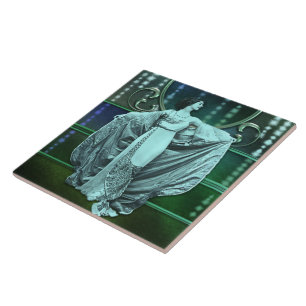 Zohara: Art Deco Frau in Aqua und Grün Fliese