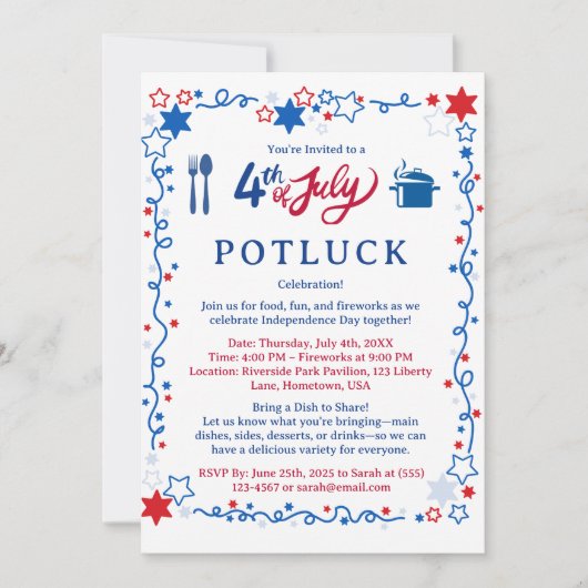 Zoll 4. Juli Potluck Einladung (Vorderseite)