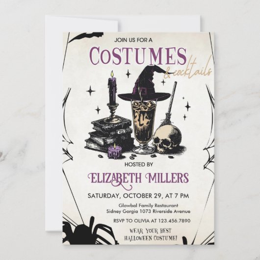 Zoll & Cocktails Erwachsenes Halloween-Party Einladung (Vorderseite)