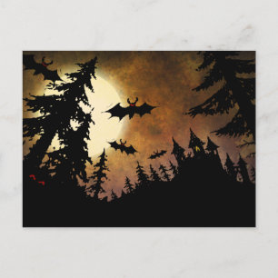 Zoll Halloween Fledermäuse, Schloss und Mond Postkarte