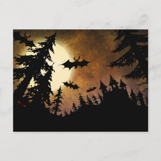 Zoll Halloween Fledermäuse, Schloss und Mond Postkarte