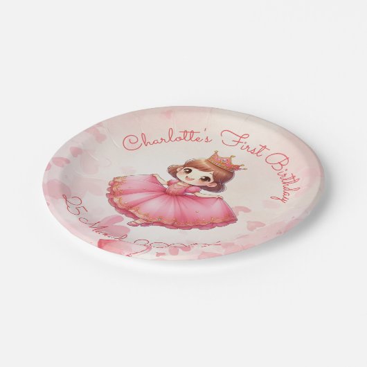 Zoll rosa Prinzessin Pappteller (Schrägansicht)