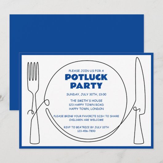 ZOLLBARE POTLUCK-PARTY EINLADUNG (Vorne/Hinten)