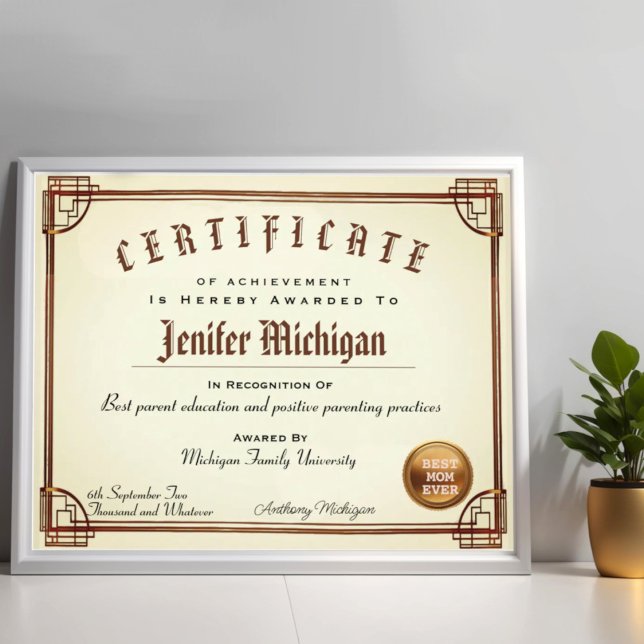 Zollbefähigungszeugnis für berufliches Fake (Elegant diploma certificate geometric simulated golden border frame.)