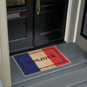 ZOLLBONJOUR-Text unter Vintager Flagge Frankreichs Fußmatte