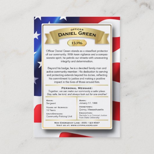 Zollpolizei Handelskarten US-Flagge Silver Telefonnummerkarte (Rückseite)