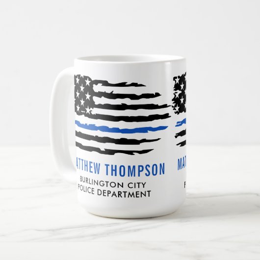Zollpolizei Thin Blue Line American Flag Kaffeetasse (Vorderseite Links)