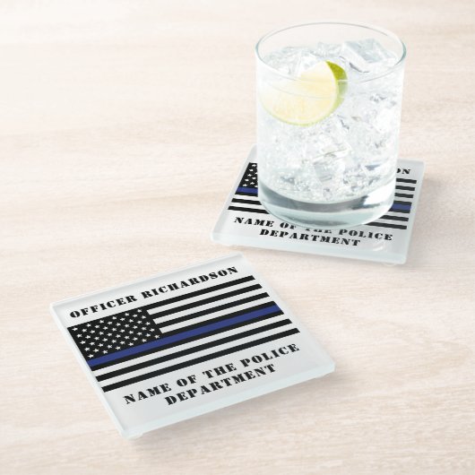 Zollpolizei Thin Blue Line Polizei Glasuntersetzer (Schrägansicht)