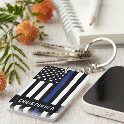 Zollpolizei Thin Blue Line Polizei Schlüsselanhänger (Vorderseite rechts)