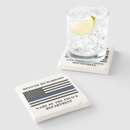 Zollpolizei Thin Blue Line Polizei Steinuntersetzer (Seitenansicht)