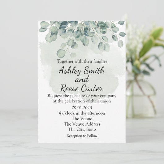 ZOLLREICHE GREENERY WEDING SPAREN DIE DATEN EINLADUNG (Stehend Vorderseite)