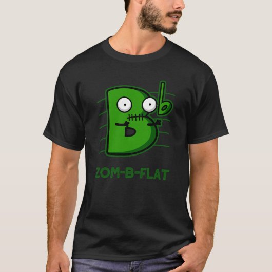 Zom-B-Flat Funny Zombie Music Pun Dark BG T-Shirt (Vorderseite)
