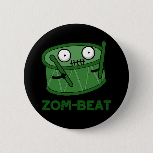 Zom beat Funny Halloween Zombie Drum Pun Dark BG Button (Vorderseite)