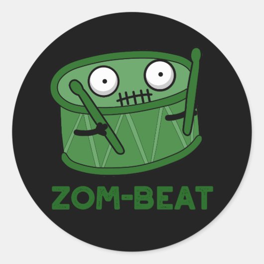 Zom beat Funny Halloween Zombie Drum Pun Dark BG Runder Aufkleber (Vorderseite)