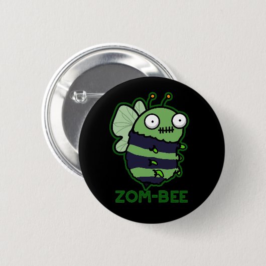 Zom-bee Funny Halloween Zombie Bee Pun Dark BG Button (Vorne & Hinten)