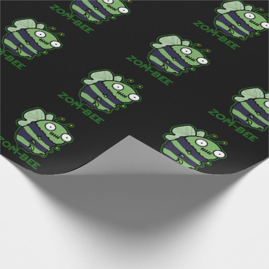 Zom-bee Funny Halloween Zombie Bee Pun Dark BG Geschenkpapier (Ecke)