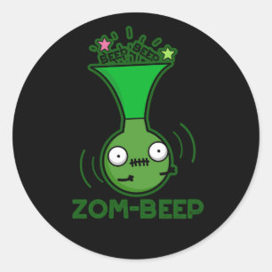 Zom-beep Funny Zombie Honker Pun Dark BG Runder Aufkleber