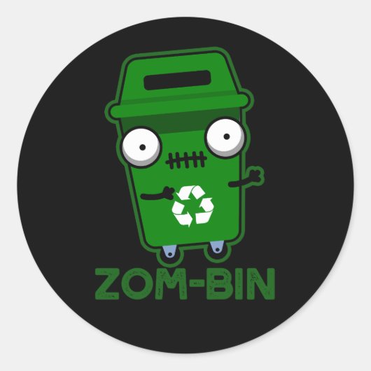 Zom-bin Funny Zombie Müller Pun Dark BG Runder Aufkleber (Vorderseite)