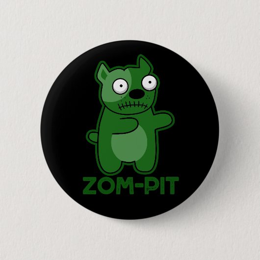 Zom-pit Funny Zombie Pit Bull Pun Dark BG Button (Vorderseite)