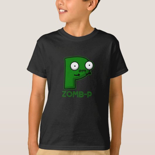 Zomb-P Funny Halloween Zombie Alphabet Pun Dark BG T-Shirt (Vorderseite)