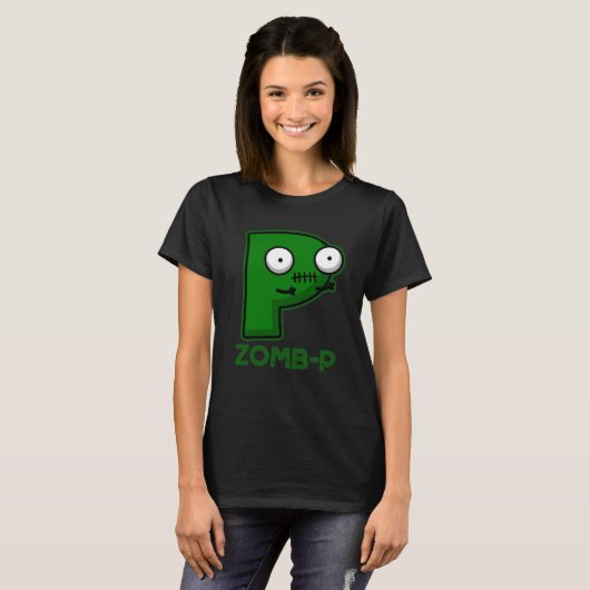 Zomb-P Funny Halloween Zombie Alphabet Pun Dark BG T-Shirt (Vorne ganz)