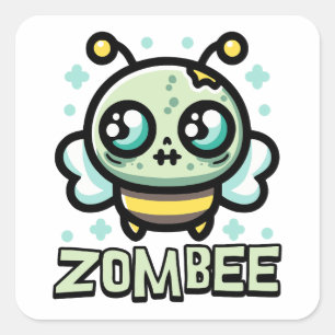 Zombee! Niedlich Zombie Bumble Bee Cartoon Pub Quadratischer Aufkleber