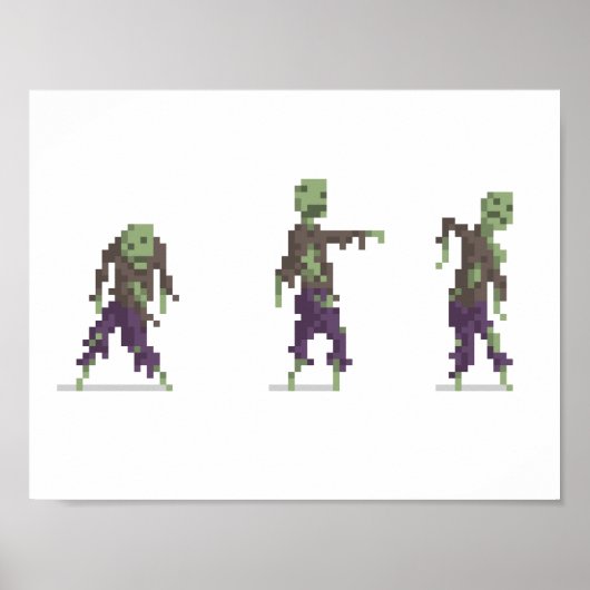 Zombie 8-Bit Pixel Art Wide Poster (Vorne)