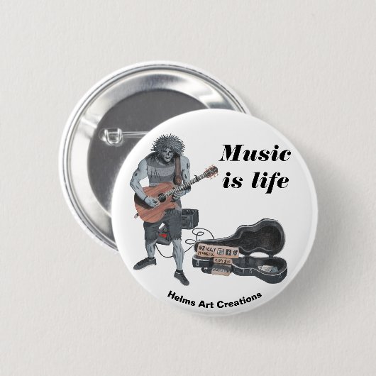 Zombie Acoustic Gitarre Fantasy Art Button (Vorne & Hinten)
