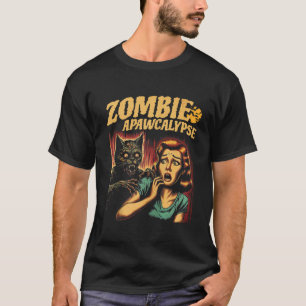 Zombie Apawcalypse Cat Vintag Horror Movie Style T-Shirt