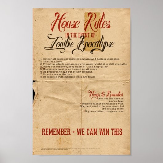 Zombie Apocalypse House Rules Vintage Poster (Vorne)