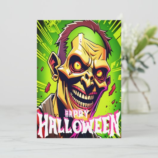 Zombie Apokalypse Halloween. Feiertagskarte (Stehend Vorderseite)