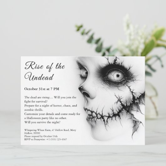 Zombie Apokalypse Halloween Untot Party Alert Einladung (Stehend Vorderseite)