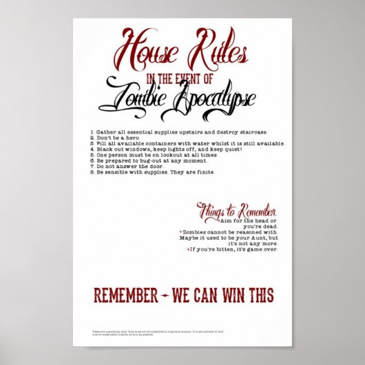 Zombie Apokalypse House Rules Poster (Vorne)