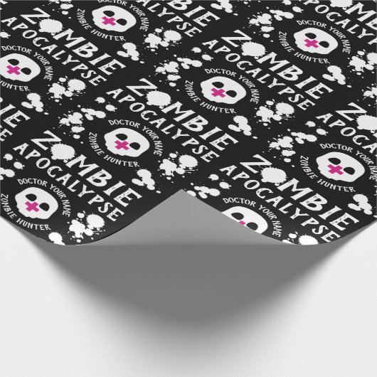 Zombie Apokalypse Personalisiert Schwarz/Weiß Geschenkpapier (Ecke)