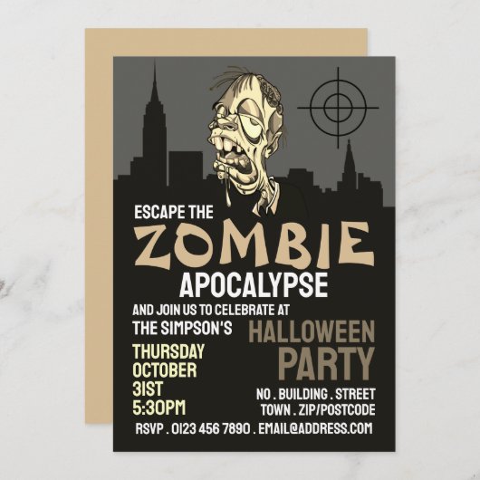 Zombie Apokalypse Thema Escape Room Halloween Einladung (Vorne/Hinten)