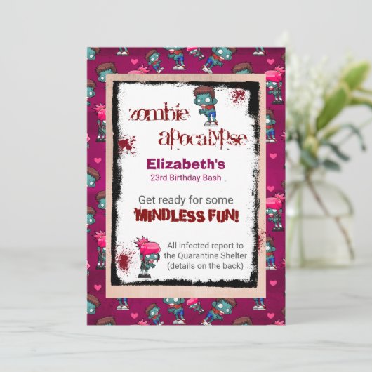 Zombie Apokalypse ThemenGeburtstagsparty Einladung (Stehend Vorderseite)