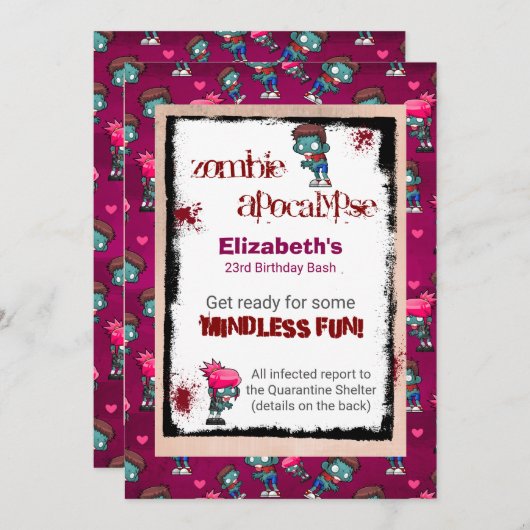 Zombie Apokalypse ThemenGeburtstagsparty Einladung (Vorne/Hinten)